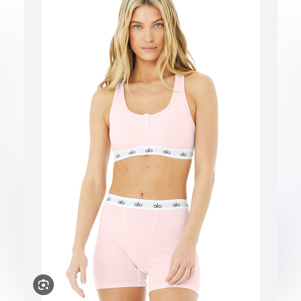 Alo icon ribbed Henley underwear set nwot tags powder pink